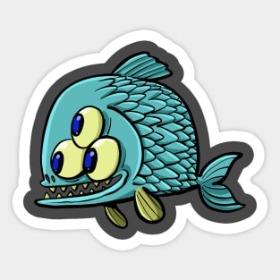 three-eyed fish with a mouth full of teeth Sticker